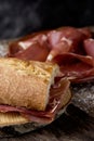 Spanish bocadillo de jamon, serrano ham sandwich Royalty Free Stock Photo