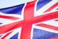 Closeup of UK ensign british flag. Symbol of european country.