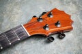 Closeup of ukulele headstock