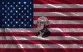 Closeup of United States of America flag with portrait George Washington