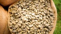 Unroasted Coffee Beans in Small Woven Sack