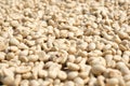 Closeup unroasted green coffee beans background