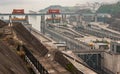 Closeup of upper lock on 2 ship lifts at Three Gorges Dam, China Royalty Free Stock Photo