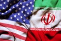 Closeup of USA and Iran silk flags