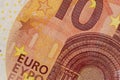 Closeup of a used 10 Euro paper money bill. Royalty Free Stock Photo