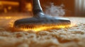 A closeup of a vacuum cleaner steaming a carpet, showcasing deep cleaning in progress Royalty Free Stock Photo