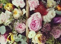 Closeup of Variety Beautiful Flowers in Wooden Basket