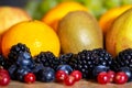 Closeup, variety of fresh fruits for a smoothie or juice