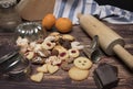 table cookies chocolate tangerines baking utensils