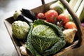 Closeup of various fresh vegetable in wooden basket Royalty Free Stock Photo