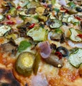 Closeup of vegetarian pizza, food background, pizza photography, veggies topping