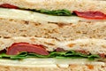 Closeup on a vegetarian sandwich with cheddar cheese, tomato, spinach with mango and apricot chutney in seeded malted bread