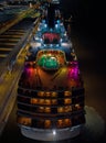 Colorful lights on rear side of the cruise ship in Southampton UK aerial Royalty Free Stock Photo