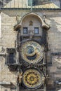 Closeup vertical shot of the historic Astronomical clock in Prague, Czech Republic