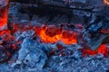 Closeup of very hot firewood transformed in embers
