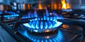 Closeup Of A Vibrant Blue Gas Flame Burning On A Kitchen Stove, Copy Space Royalty Free Stock Photo