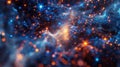 A closeup of a vibrant decentralized network in the midst of the galaxy with pulsating nodes and intricate pathways