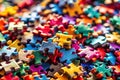 CloseUp of Vibrant Jigsaw Puzzle Pieces Soft Focus and TiltShift Effect in a Stock Image Explore the Intricate