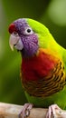 Closeup of vibrant Lorikeet Green naped bird charming and colorful Royalty Free Stock Photo