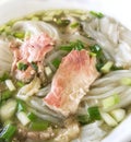 Closeup of Vietnamese food, Pho bo, hot traditional beef broth soup noodle Royalty Free Stock Photo