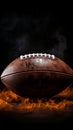 Closeup view of American football ball with dynamic smoke effects