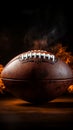 Closeup view of American football ball with dynamic smoke effects