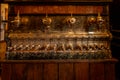 A closeup view of an antique soda fountain in MildredÃ¢â¬â¢s Grill; displaying large brass soda