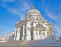 Closeup view: Basilica Santa Maria della Salute on embankment of Canal Grande in Venice, Italy