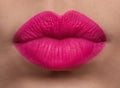 Closeup view of beautiful woman puckering lips for kiss