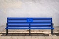 Closeup view of a blue bench with the Europe Union logo