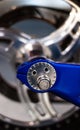 Motorcycle detail wheel. Shiny chrome wheel detail