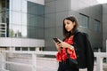 Closeup view of businesswoman looking at her phone Royalty Free Stock Photo