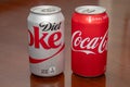 Closeup View of Several Cans of Coca Cola and Diet Coke