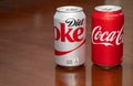 Closeup View of Several Cans of Coca Cola and Diet Coke