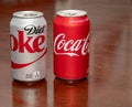 Closeup View of Several Cans of Coca Cola and Diet Coke