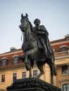 Closeup view of Carl August monument equestrian statue sculpture on Democracy Square in Weimar Thuringia Germany Europe