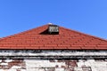 Red Roof on white weathered building, Cape Elizabeth,Cumberland County, Maine, US