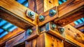 Closeup View of a Complex MetalWood Beam Connection A Study in Structural Engineering and Architectural Design Royalty Free Stock Photo