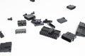 Closeup view of connectors of PCs, PSU, processor, power supply, motherboard Royalty Free Stock Photo
