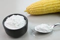 Closeup view of cornstarch in a bowl