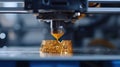 A closeup view of a 3D printer in action with layers of melted material being precisely deposited to create an intricate