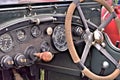 Closeup view of dashboard and steering wheel of a classic Bentley