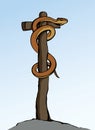 The serpent on the pole. Vector drawing