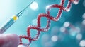 A closeup view of a DNA double helix, showcasing its intricate structure in a hightech lab setting Royalty Free Stock Photo