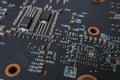 Closeup view on electronic circuit of videocard Royalty Free Stock Photo