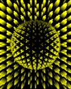 closeup view of exploding yellow spherical geometric shaped design in 3D