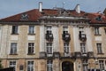 Closeup view of the facade of the typical historical building in Warsaw