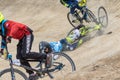 Closeup view of falling young bike racer