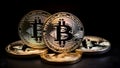 closeup view of few bitcoin shiners, neural network generated image