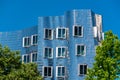 Closeup view of Frank Gehry& x27;s famous modern building at Neuer Zollhof in Dusseldorf.